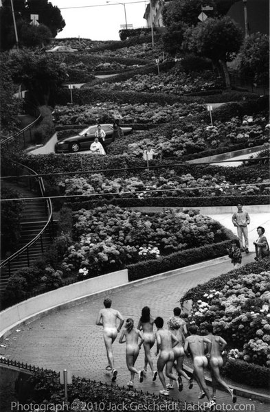 Lombard St., SF, naked runners