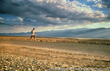 Death Valley, CA runner, parched earth.