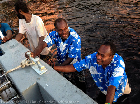 friendly tender (ferry) helpers, Tanna, Vanuatu