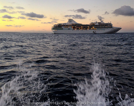 The Paul Gauguin anchored off Tanna, Vanuatu